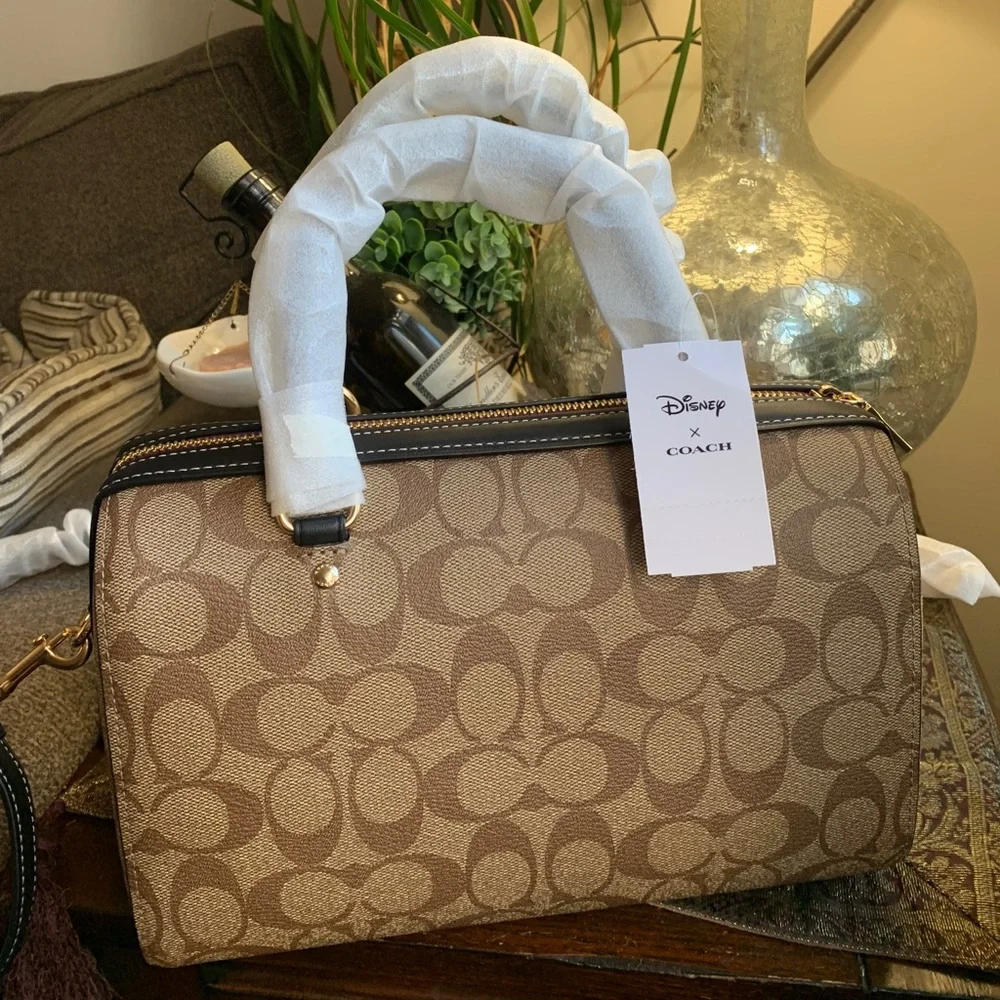 Authentic COACH Signature canvas/Smooth leather DisneyX  top zip Satchel/Crosby - Picture 3 of 16